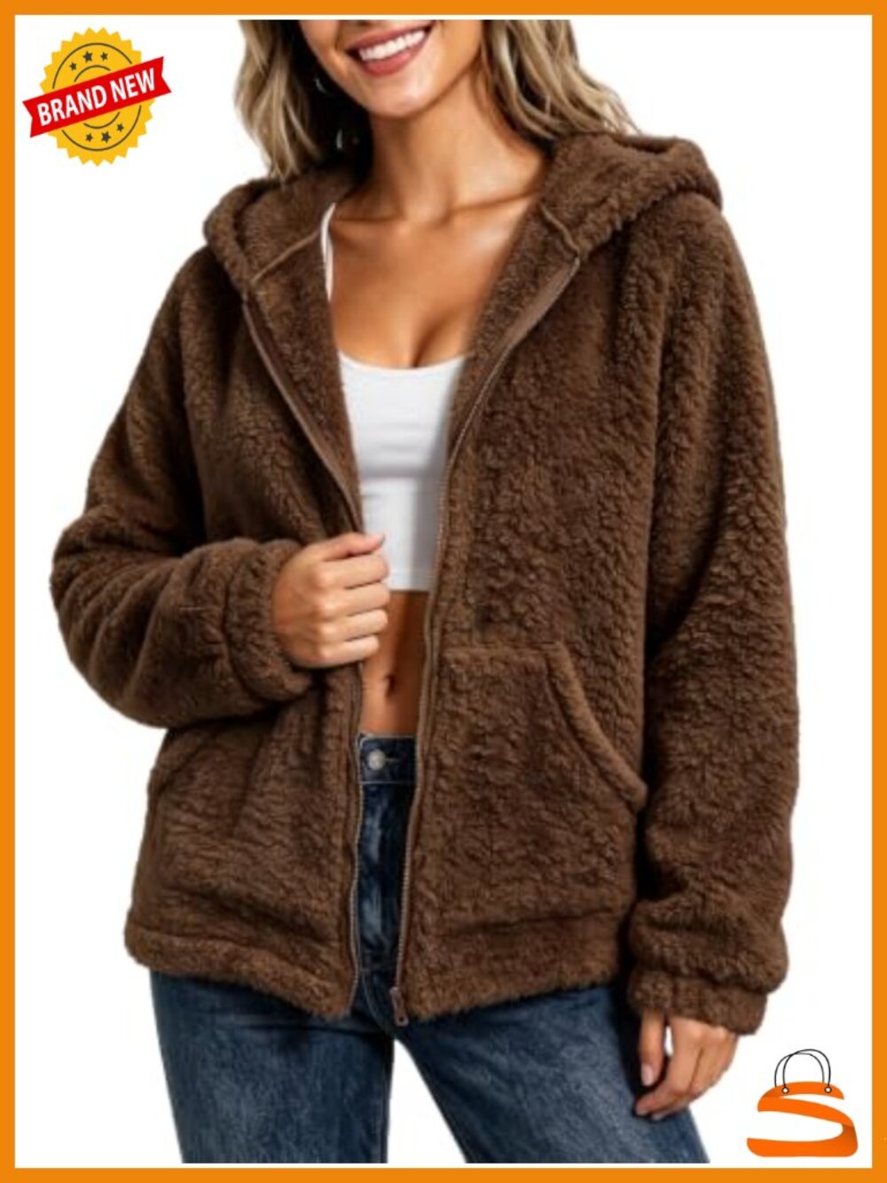 Fleece Sherpa Faux Fur Jacket Hooded Zip Up Winter Warm Coat